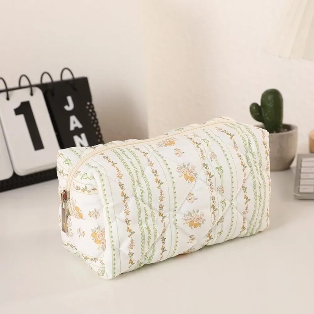sac de maquillage en coton doux et durable, imprimé floral matelassé, grande capacité, trousse de toilette, organisateur de maquillage pour femmes et filles