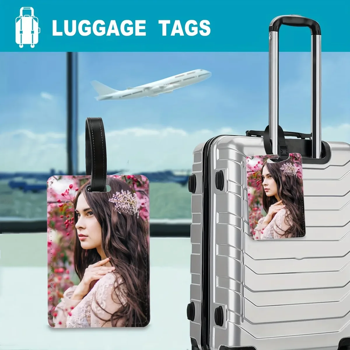 étiquettes de bagages personnalisées avec photos personnalisées - convient aux valises, aux sacs à dos et aux sacs à main. porte-documents de voyage en pu durable