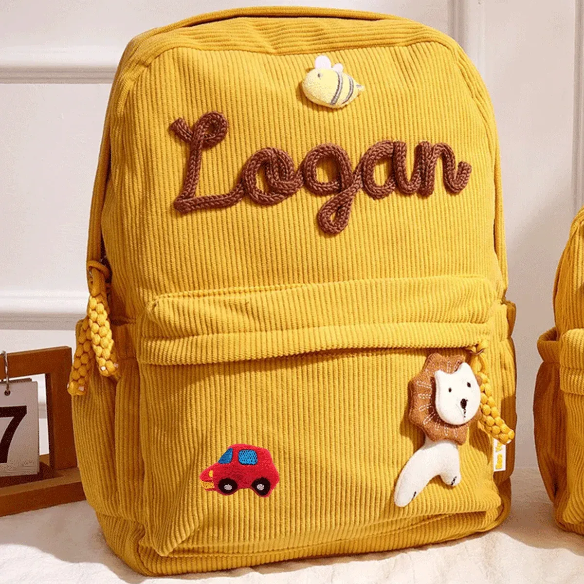 sacs à dos personnalisés en velours côtelé – sacs à dos brodés sur mesure, décorations florales/animalières, styles parent-enfant, sac pour sœur/frère