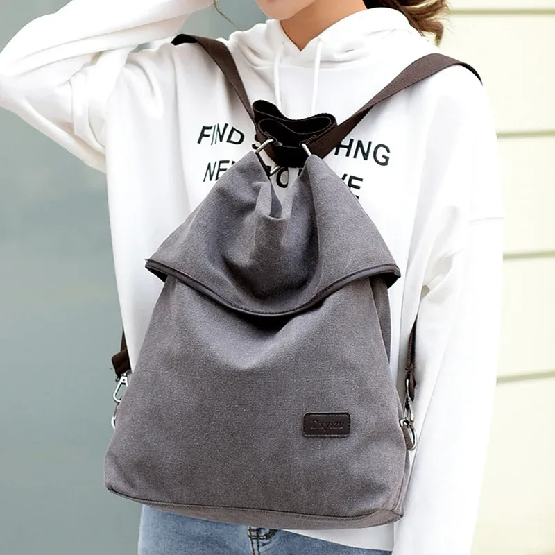 sac à dos en toile multifonctionnel pour femmes, sac de voyage multi-poches, sac d'école pour adolescentes