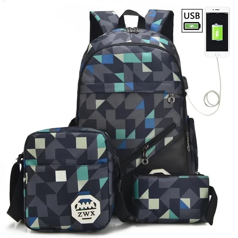 sac à dos usb 3 pièces/ensemble pour homme et femme, accessoire de voyage et d'école pour lycéen