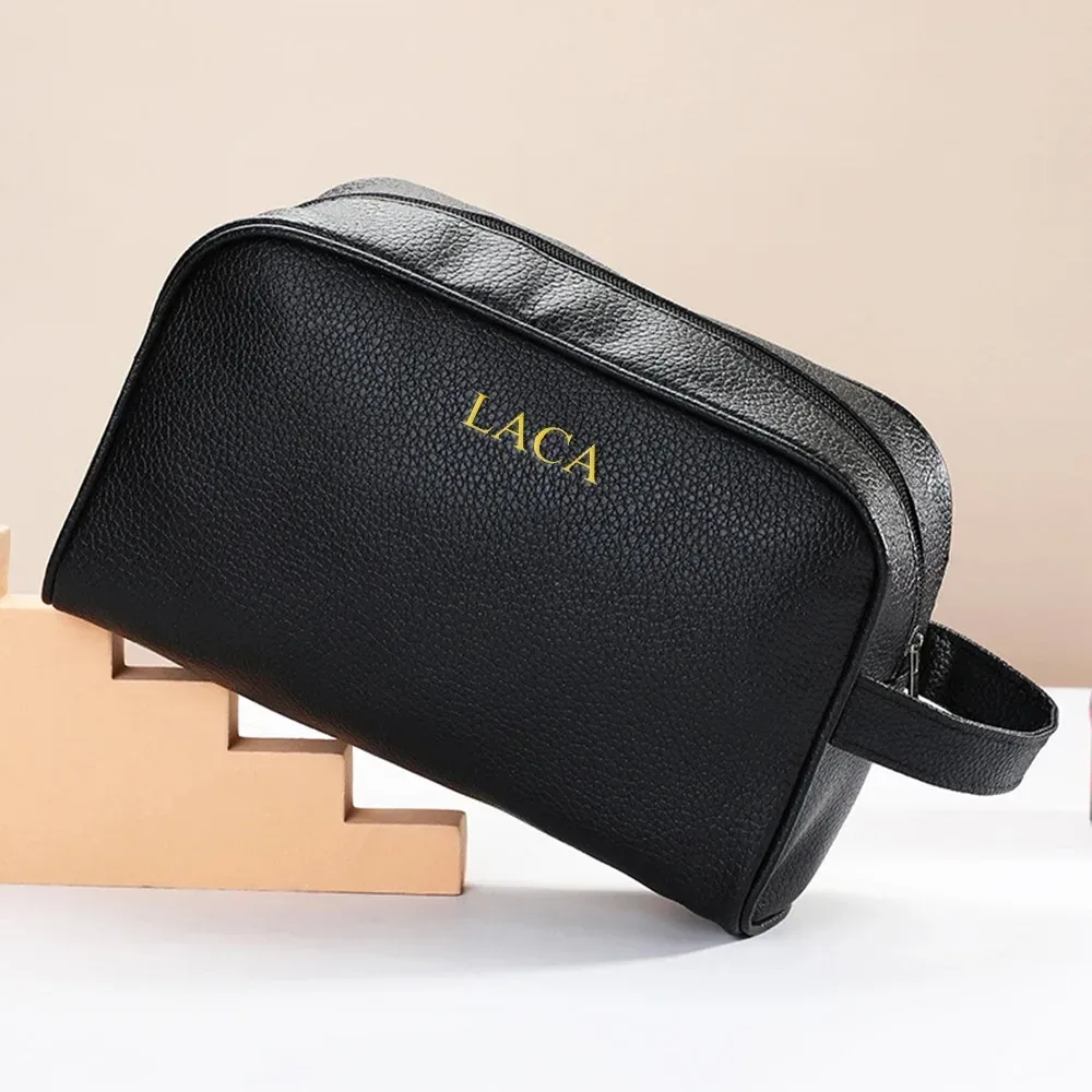 sac à cosmétiques personnalisé grande capacité pour femme, trousse de maquillage personnalisée pour homme, sac de toilette portable avec initiales estampées à chaud dorées et fermeture éclair