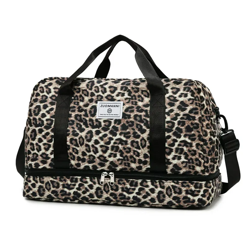 sac de voyage à imprimé léopard, sac de sport de grande capacité avec compartiment à chaussures indépendant, sac de voyage pour le week-end