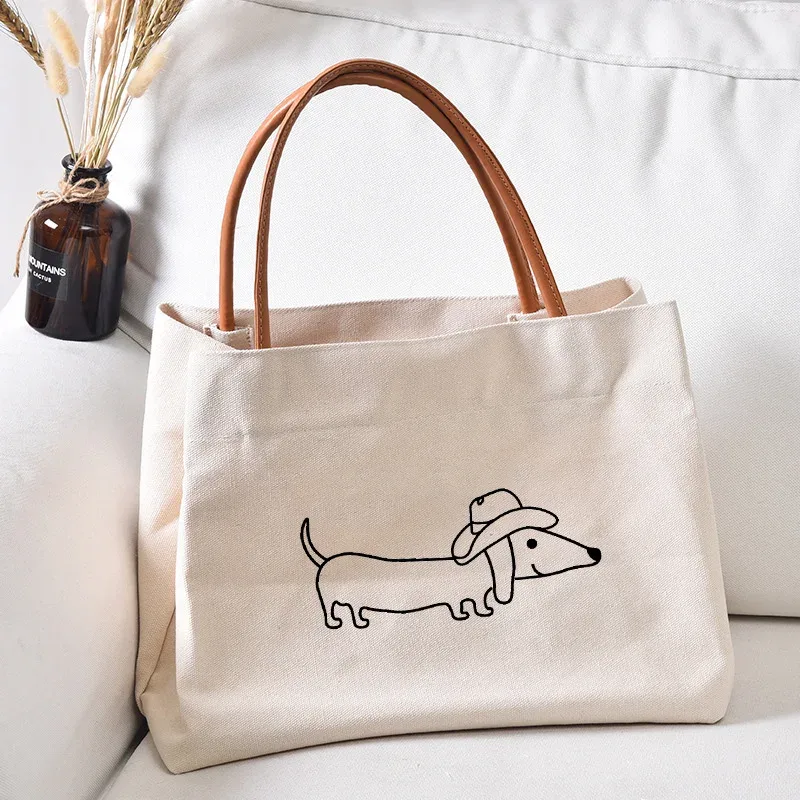 sac fourre-tout en toile pour femme, sac de travail, sac de plage, sac à provisions, cadeau pour les amoureux des chiens, mode pour femme, imprimé chien teckel