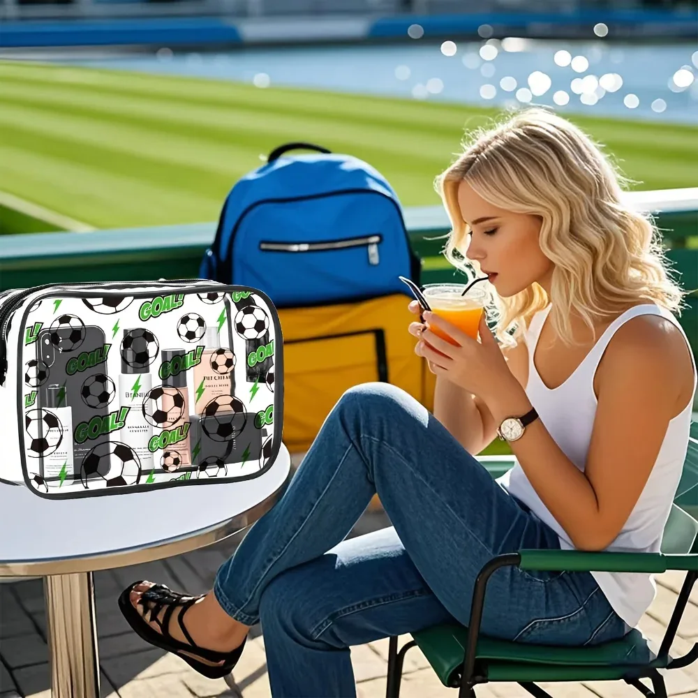 trousse de toilette en pvc sur le thème du football, trousse de maquillage, adaptée aux hommes et aux femmes, trousse de rangement transparente pour articles de toilette de voyage, trousse de maquillage