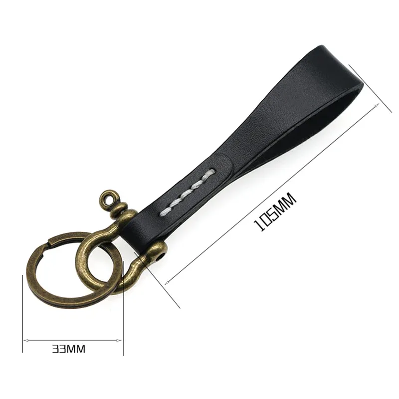 porte-clés en cuir de vachette fait main de haute qualité, breloque de sac, cordon pour clés de voiture, boucle fer à cheval vintage en cuivre, pendentif de sac à dos