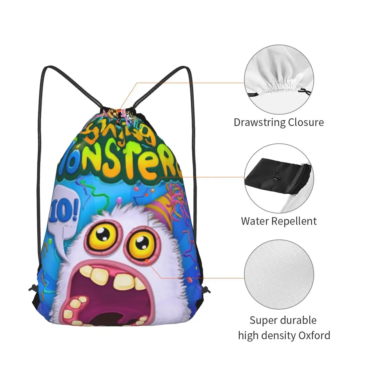 wubbox my singing monsters sacs à dos multifonctions avec cordon de serrage, sacs de sport, sacs à livres pour hommes, femmes, étudiants