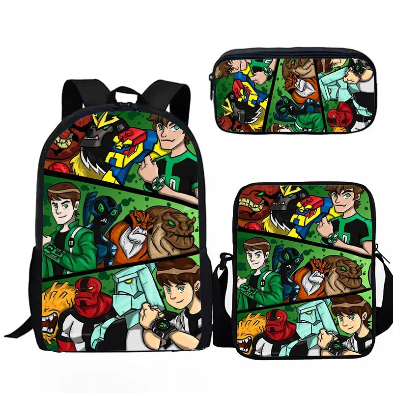 sacs de voyage pour étudiants, sac à dos pour ordinateur portable, sac à dos à imprimé 3d, trousse à crayons populaire, américains ben10, 3 pièces par ensemble