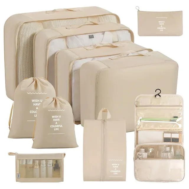 organisateur voyage polyester visibilité sac compresseur vêtements accessoires beige rose pâle léger résistant transport