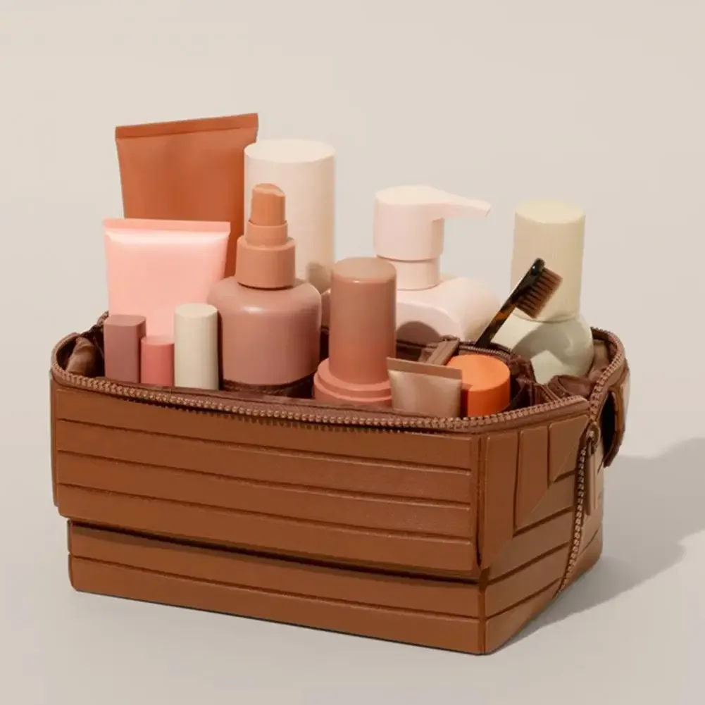 trousse de maquillage de voyage pliable, grande trousse de toilette étanche, organisateur de cosmétiques suspendu avec compartiments anti-déversement pour utilisation au maquillage