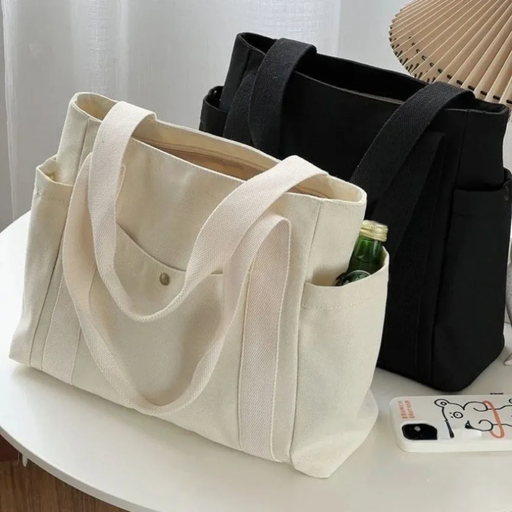 sacs fourre-tout en toile de grande capacité pour le travail, sac de transport, style collégial, tenue d'étudiant, sac à bandoulière pour livre, sac de shopping
