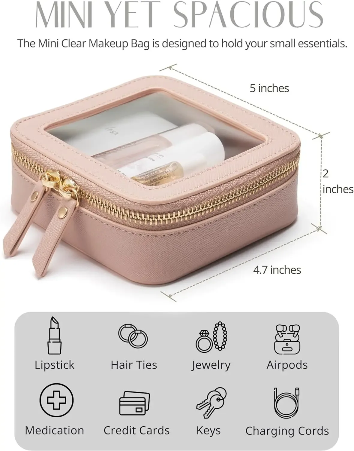mini trousse de maquillage en cuir pu saffiano, avec initiales de nom personnalisées gratuites, jolie petite fenêtre visible, rangement de rouges à lèvres, étui à cosmétiques