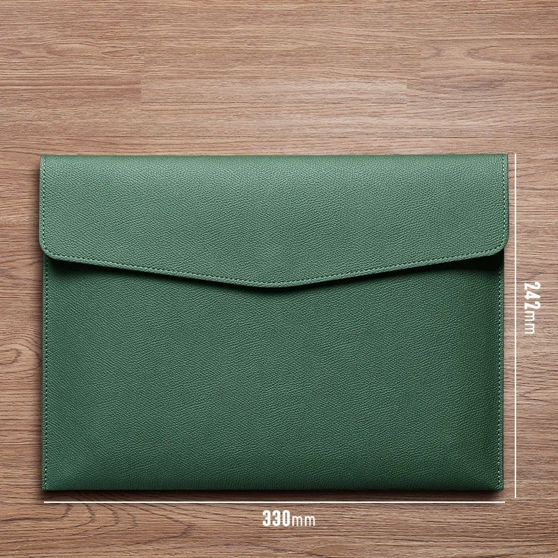 pochette cuir vert grainé loquet fermée aimant rectangulaire qualité supérieure usage professionnel voyage business