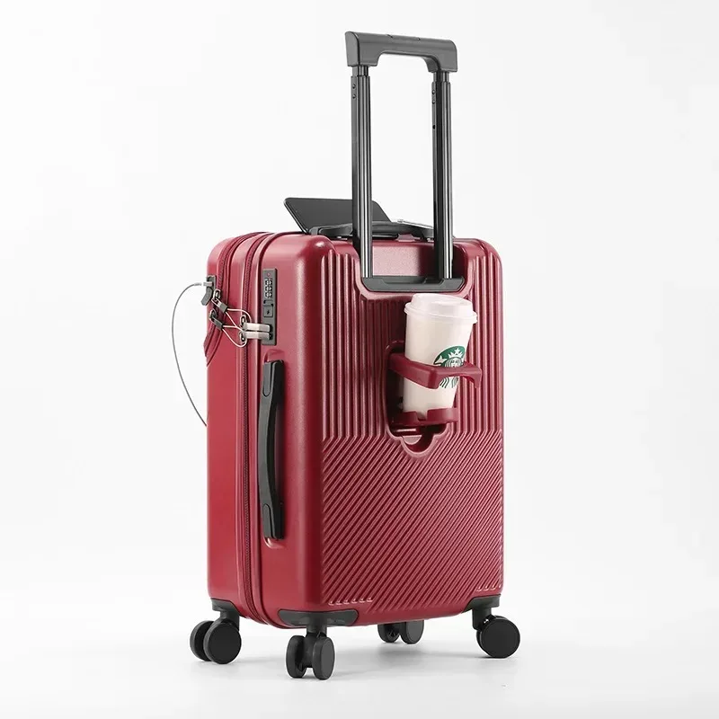 valise de poche à ouverture avant, bagages roulants de voyage, chariot en alliage d'aluminium abs + étui pour pc avec roue rotative, port de chargement usb