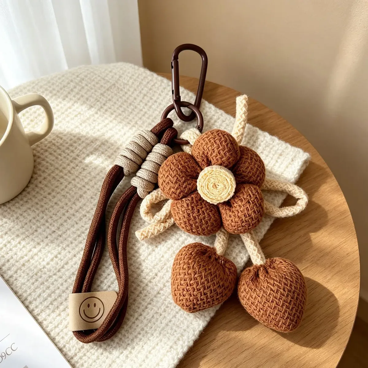 mignon porte-clés floral en tissu rembourré avec sangles en corde pour sacs à main, sacs fourre-tout, sacs à dos et décoration de sacs de tous les jours.