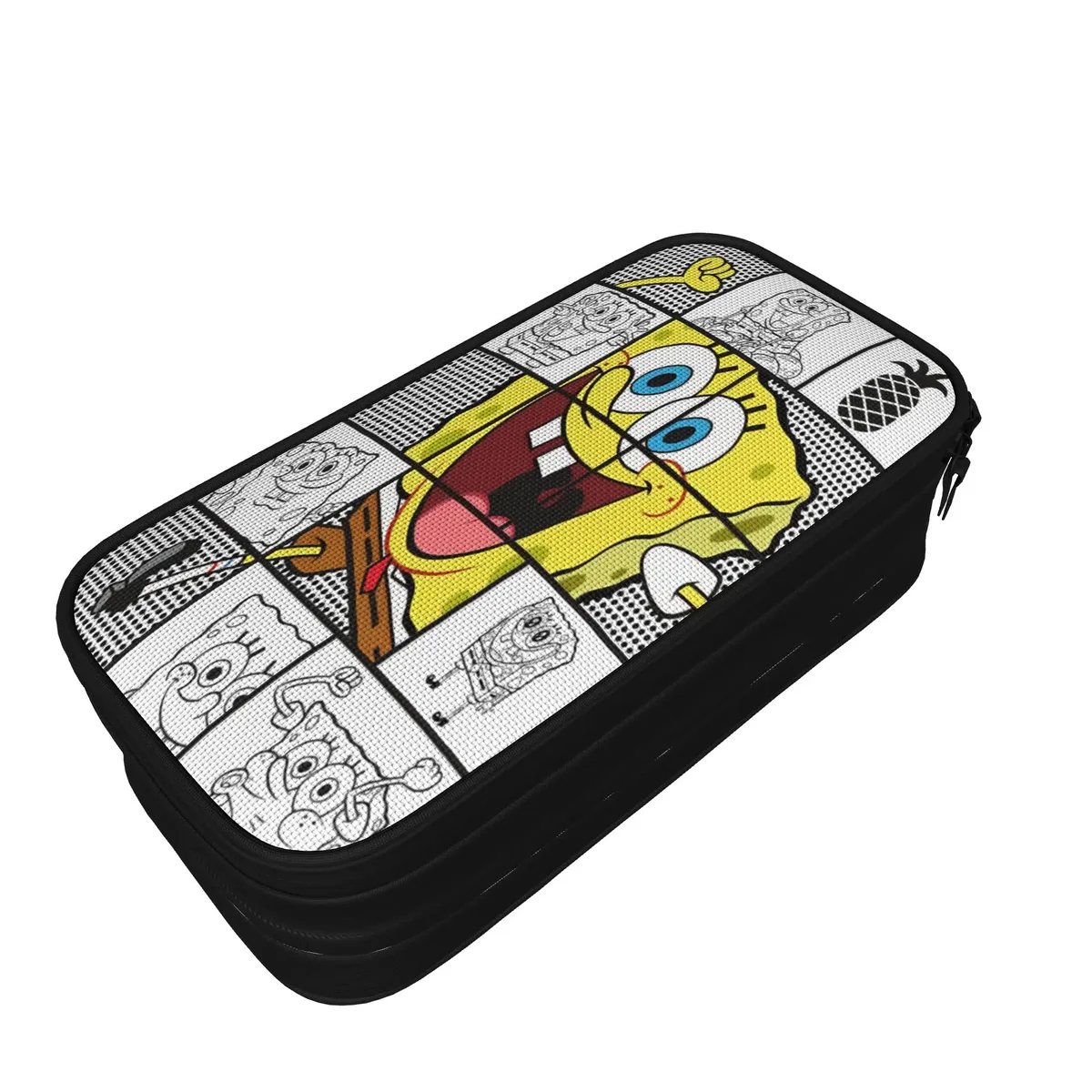 trousse à crayons s-spongebobs avec portraits de visages multiples, pochette en toile, grande capacité, pour garçons et filles, fournitures scolaires
