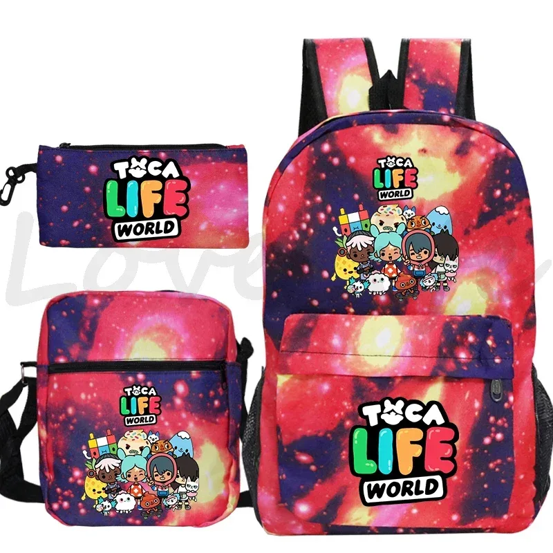 sac à dos toca life world, ensemble de 3 pièces, sacs d'école mignons pour filles, sac de voyage, sac à dos imprimé toca boca, sac à dos pour enfants, mochila