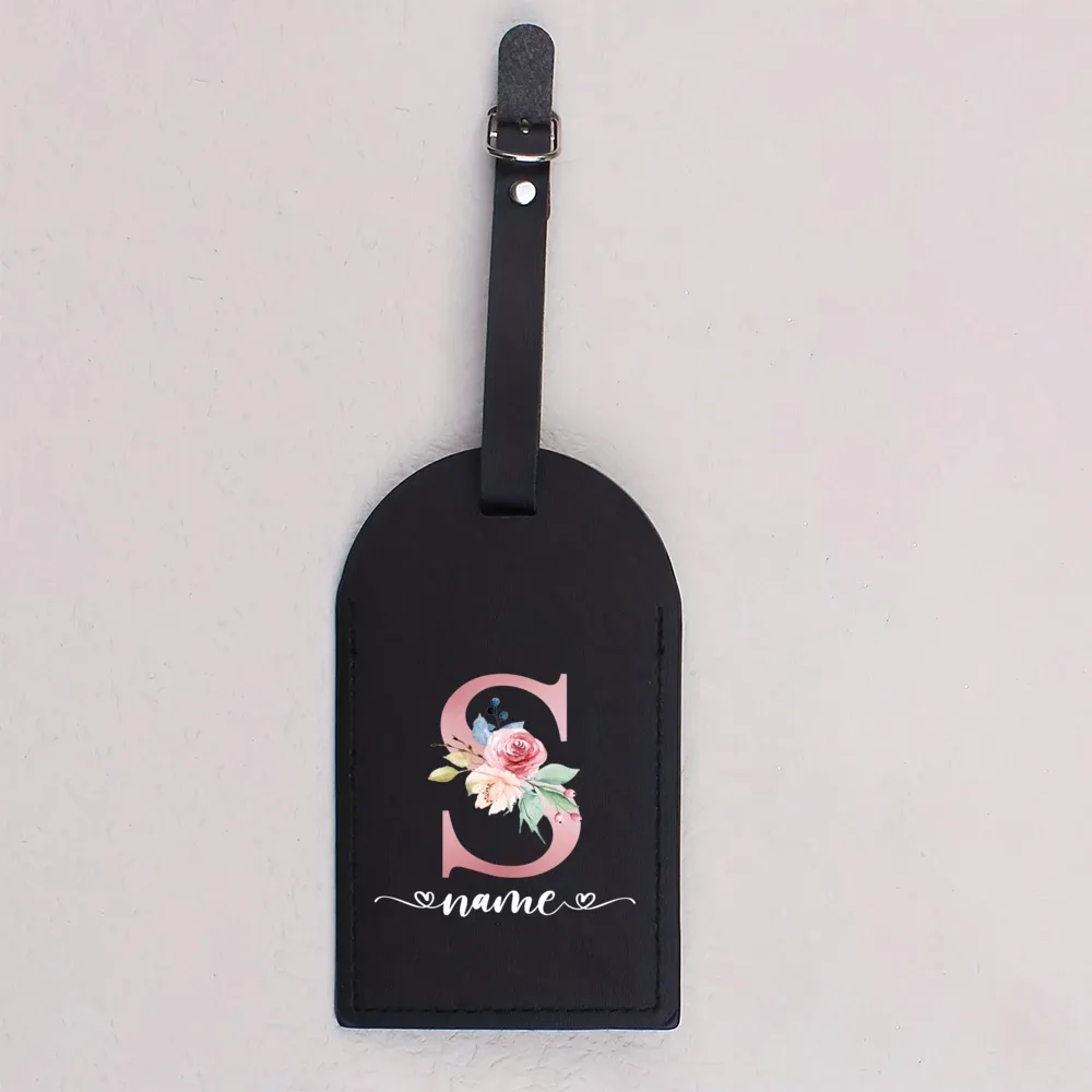 étiquette bagage cuir pu lettre initial fleurs colorées blanche noire voyage identification bagages cadeaux mariage fête prénuptiale lune miel