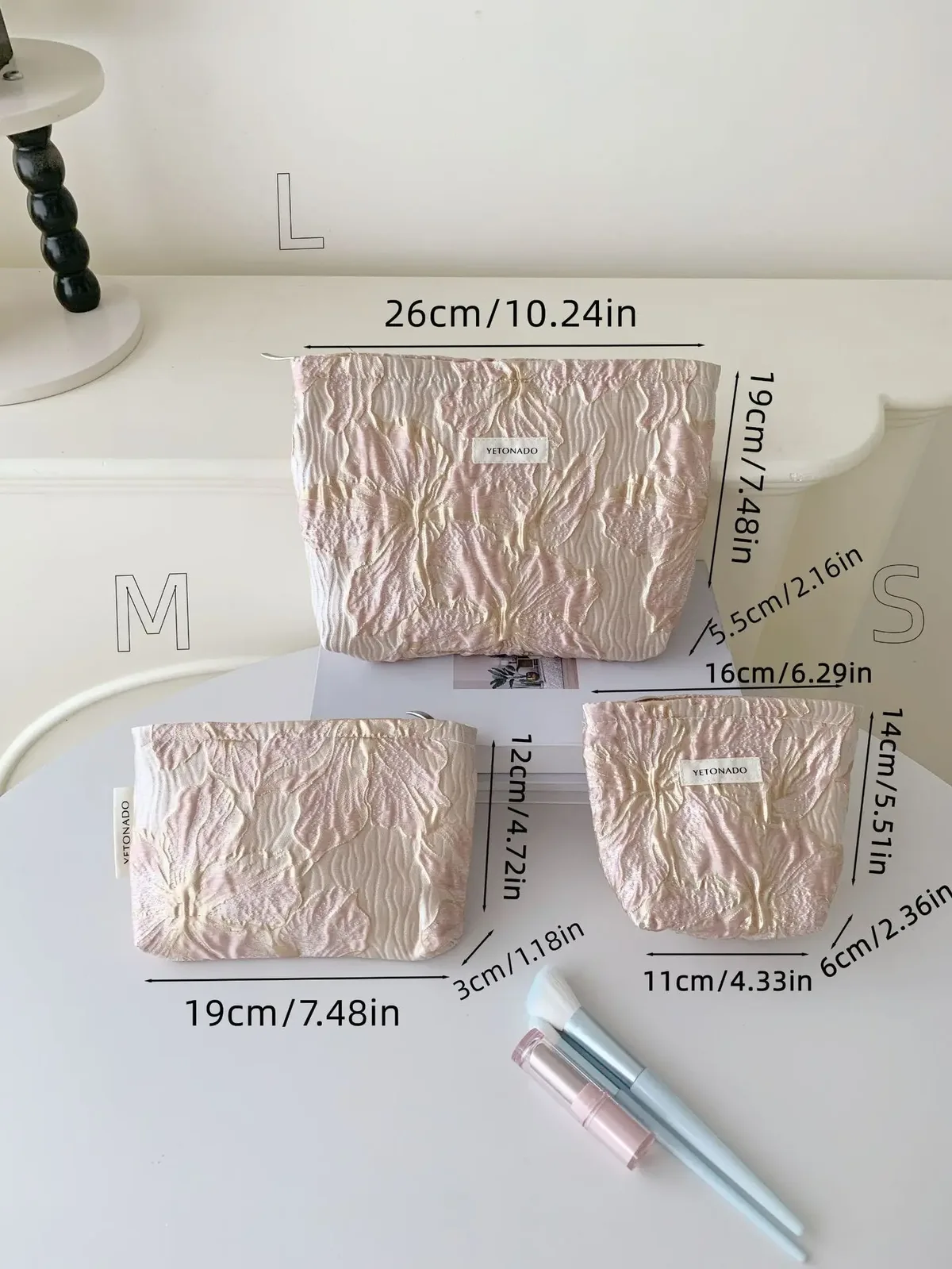 l/m/s relief jacquard sacs de maquillage femmes sac cosmétique femme pochette trousse de toilette pochette de maquillage voyage organisateur cosmétique