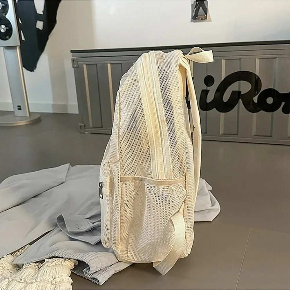 sac à dos en maille respirante, multi-poches, grande capacité, pliable, léger, transparent, pour garçons et filles