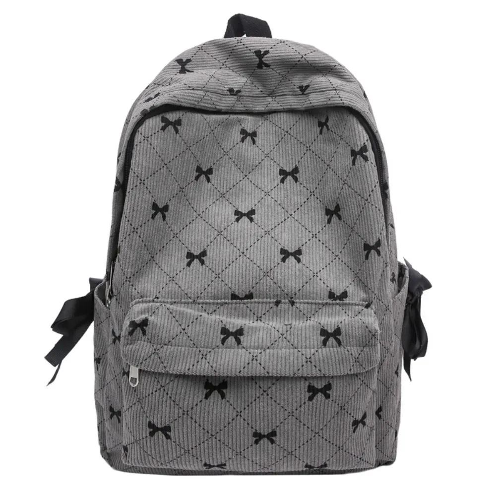 sac à dos en velours côtelé style coréen tendance, grande capacité, imprimé nœud, avec bretelles réglables, pour collégiens