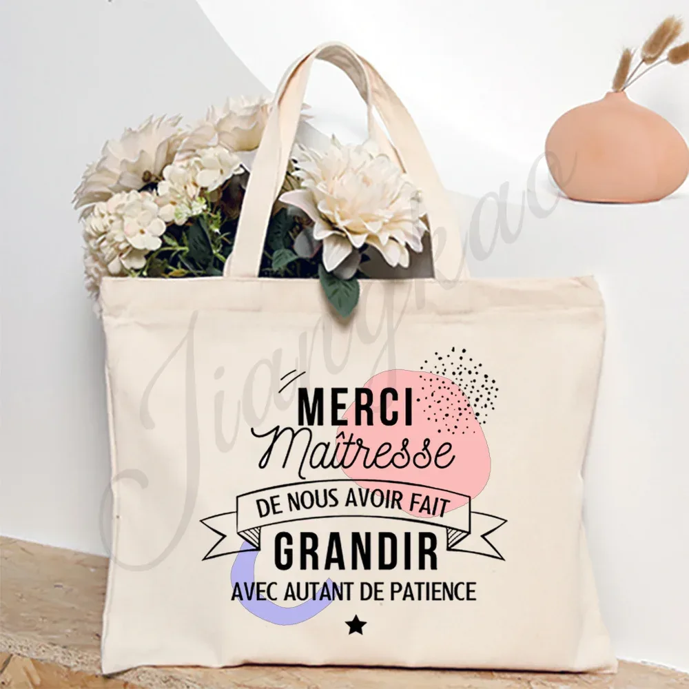 merci enseignant français impression femmes sac à bandoulière toile sacs à provisions femmes sacs à main sac fourre-tout réutilisable meilleurs cadeaux pour maitresse