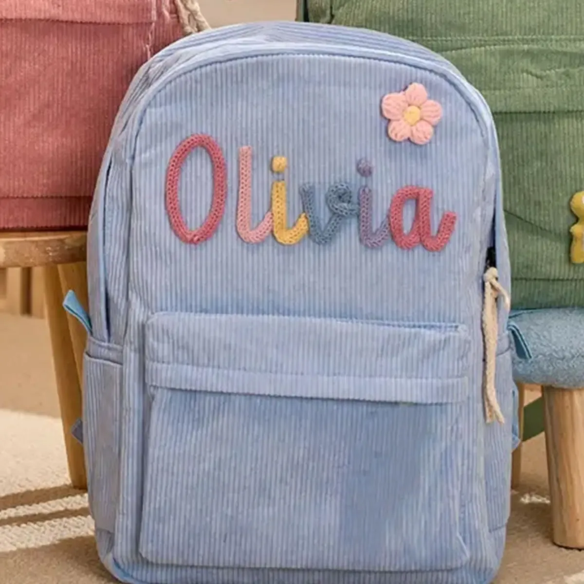 sac à dos personnalisé en velours côtelé, motif fraise/à carreaux, simple et spacieux, cadeau parfait pour la rentrée scolaire
