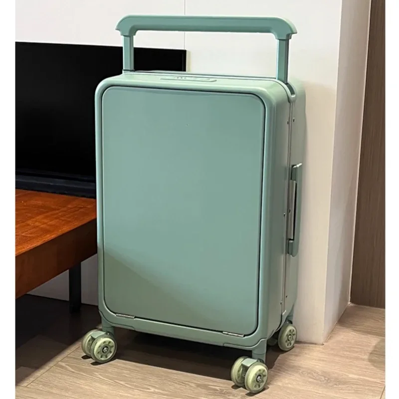 valise à roulettes avec poche pour ordinateur portable à ouverture frontale, poignée large, valise de voyage 20 pouces, bagage à main, cadre en aluminium, valise trolley