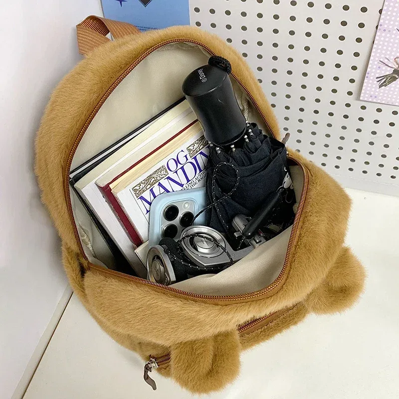 nouveau sac à bandoulière double en peluche capybara-mignon et polyvalent, sac à dos d'étudiant cochon d'inde de dessin animé mignon avec compartiment de rangement