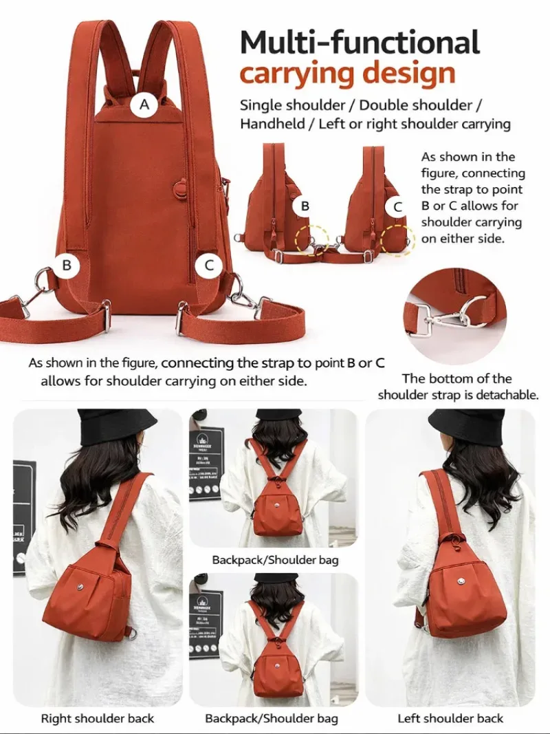 mini sac à dos léger pour femme, sac de poitrine en tissu oxford avec fonction antivol, sac à dos convertible simple, élégant et polyvalent