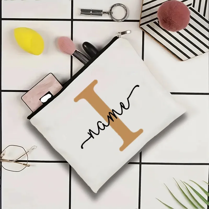 jolie pochette organisatrice en toile, sac de voyage pour cosmétiques et maquillage, trousse de toilette essentielle pour mariage, cadeau d'anniversaire pour enseignant avec nom personnalisé