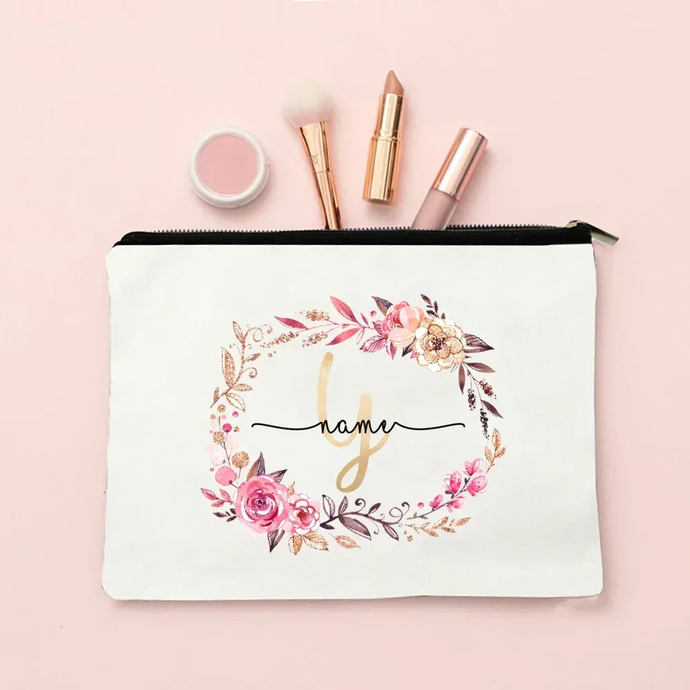 trousse de maquillage personnalisée avec initiale et nom, étui à cosmétiques pour patients, monogramme en toile, poudres de toilette, cadeaux d'anniversaire, de mariage, de demoiselle d'honneur