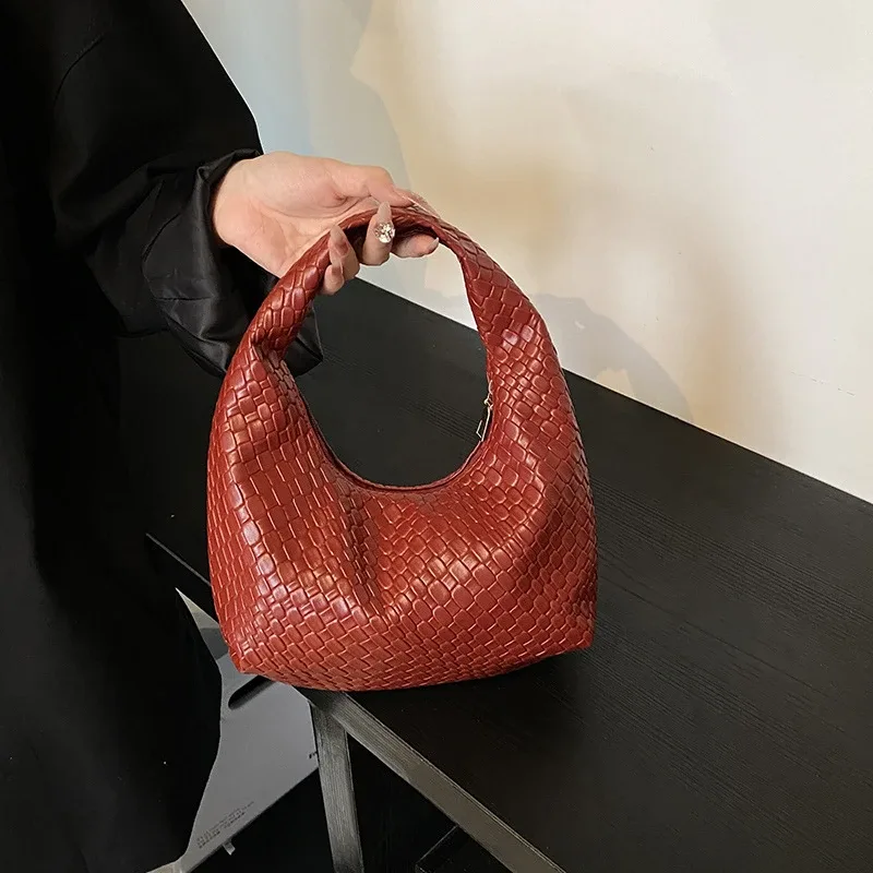 femmes classique mode tissé en relief hobo souple en cuir pu petit sac à bandoulière à poignée supérieure décontracté sacs à main quotidiens