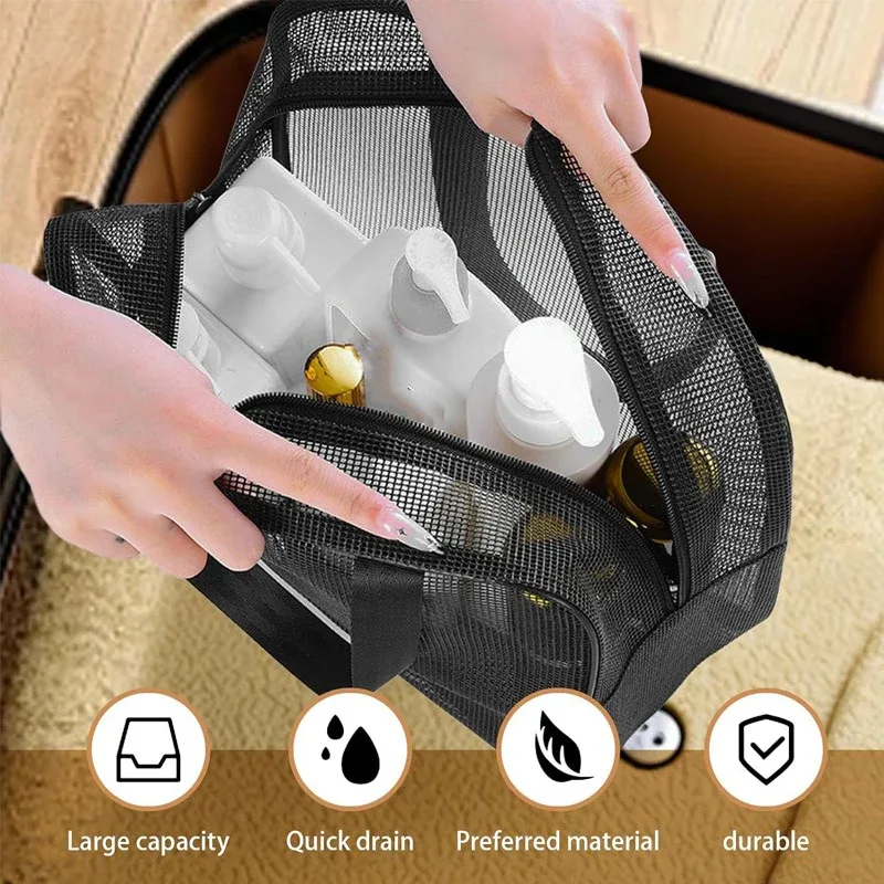 sac de toilette en maille noire, organiseur de douche portable, sac de voyage étanche et anti-fuite, sac de sport