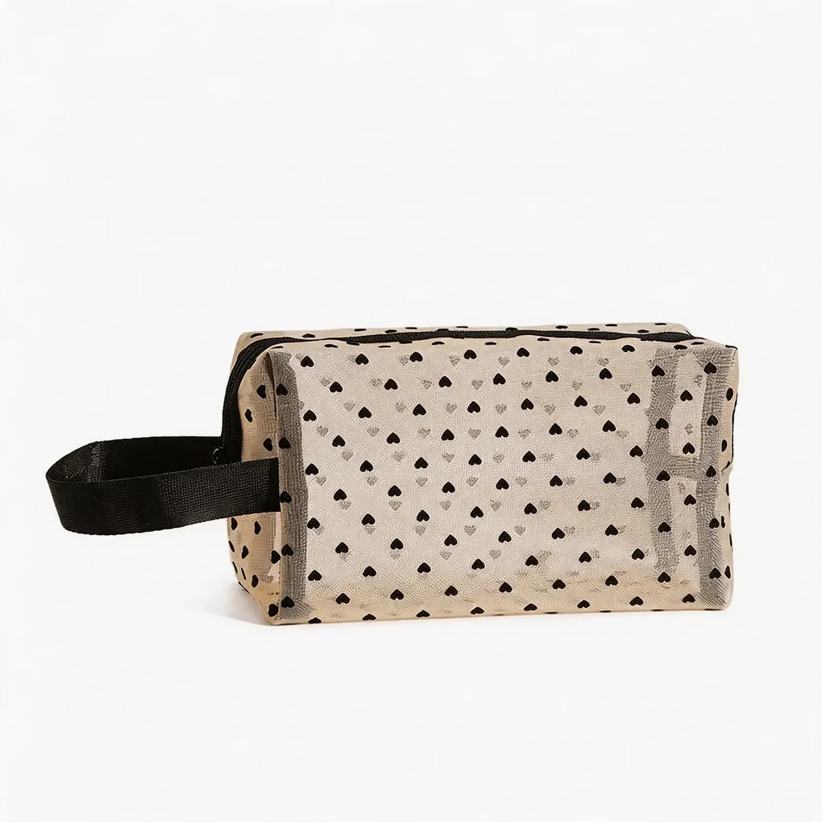 pochette de maquillage en forme de cœur, sac cosmétique en maille transparente, pochette de rangement multifonction portable, trousse de toilette de voyage, sacs à rouge à lèvres à fermeture éclair