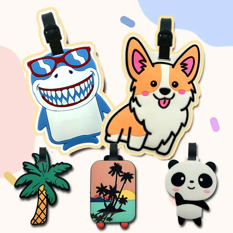 étiquette de bagage en caoutchouc souple pvc, 5 pièces, reconnaissance de forme d'animal mignon, sac à dos de bagages, pendentif de cintre essentiel, environnemental