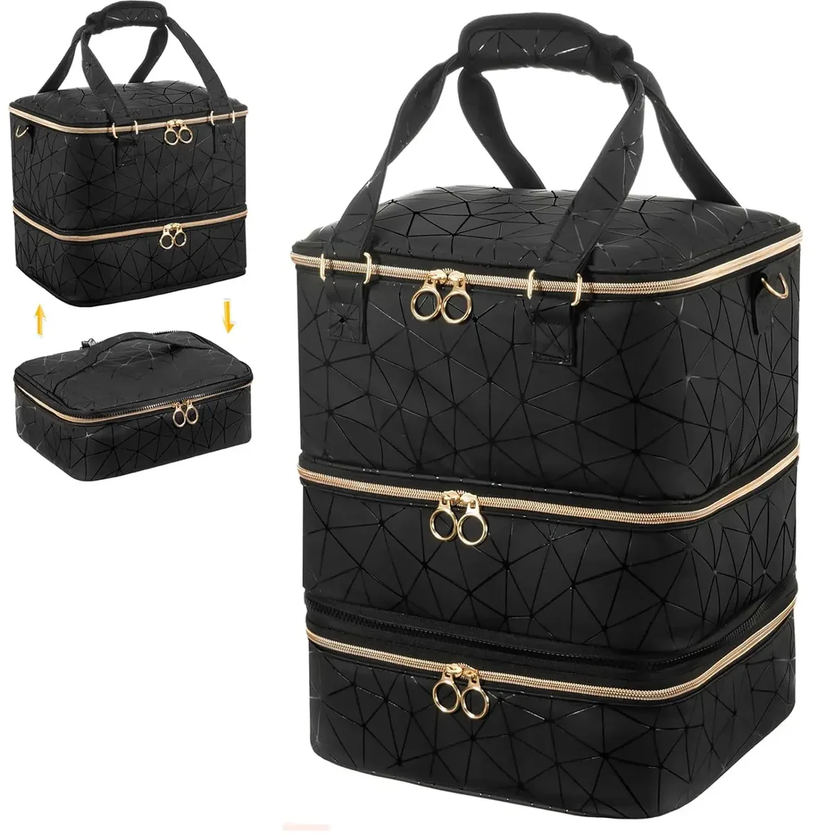sac de rangement portable haut de gamme pour vernis à ongles, amovible, grande capacité, trois couches, peut contenir 84 flacons, avec compartiment pour lampe à ongles