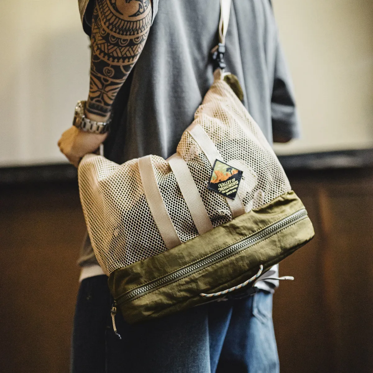 sac de pêche multi-usages maden pour homme, style workwear américain, pliable 2-en-1, sac bandoulière et fourre-tout grande capacité, sac messager décontracté pour l'extérieur