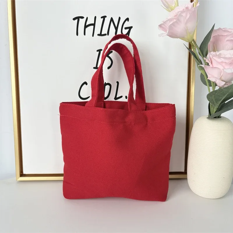 sac fourre-tout en toile de style coréen, sacs de shopping simples de couleur unie, petits sacs à la mode pour le shopping quotidien, sac à main pliable décontracté