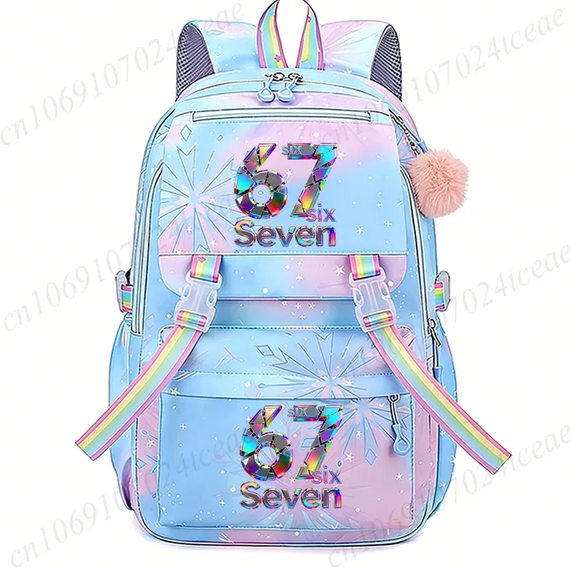 sac à dos imprimé six seven 67 meme, grand sac à dos léger, sac d'école mignon à motif de dessin animé pour filles, sac à dos décontracté pour les voyages et les trajets quotidiens
