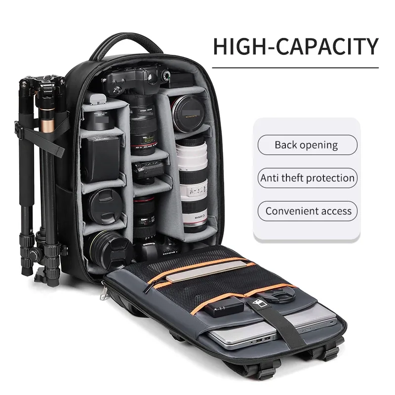 sac à dos professionnel pour appareil photo reflex numérique pour hommes, avec support pour trépied, transformable en sac à dos de voyage étanche de 40 l pour ordinateur portable de 16 pouces