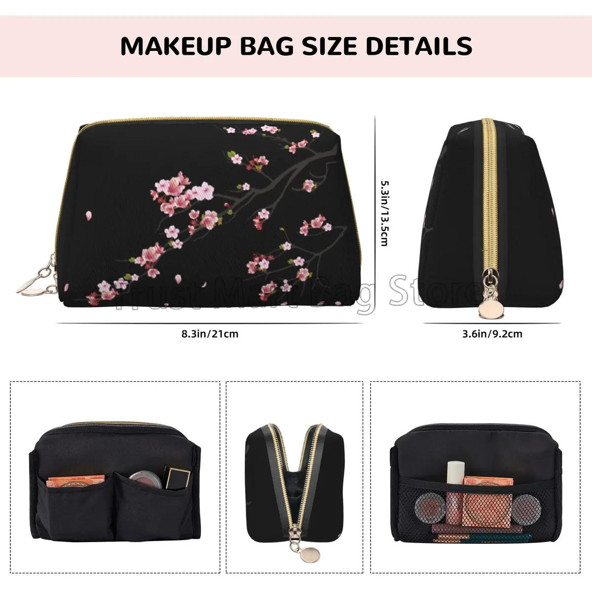trousse de toilette en cuir sans fleurs pour femme, sacs cosmétiques de voyage, stockage de maquillage en poudre, étanche avec fermeture éclair, cadeau japonais sakura