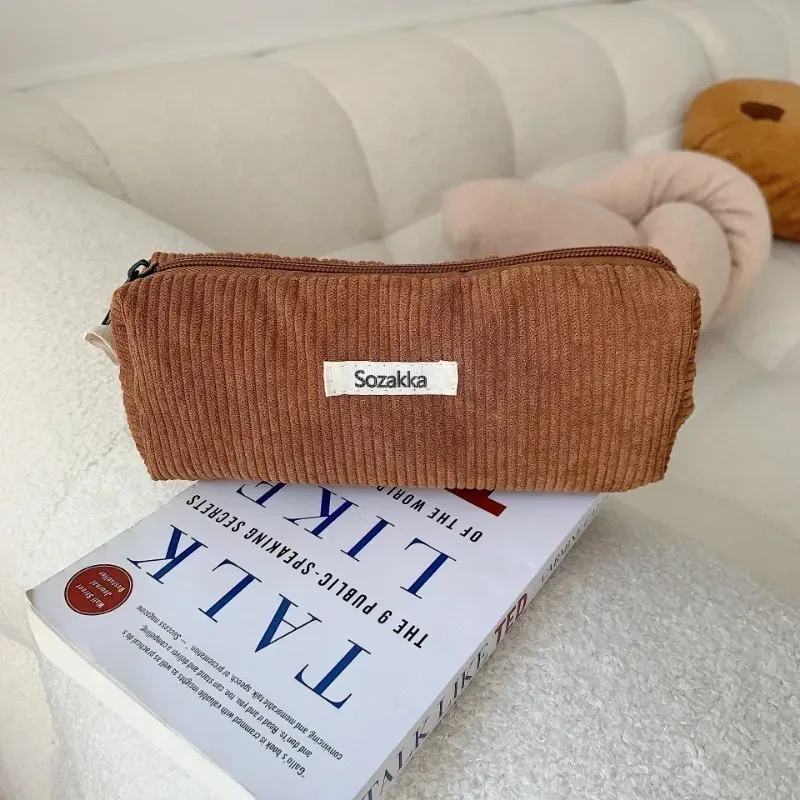 grands sacs à cosmétiques doux pour femmes, trousse de toilette de maquillage, trousse de maquillage de voyage à la mode, trousse de rangement pour crayons et pinceaux en velours côtelé