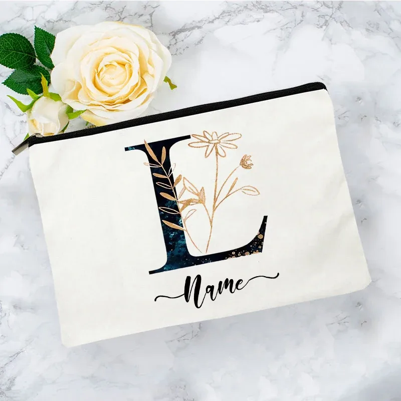 pochette organisatrice en toile noire et or de luxe avec initiales, sac de voyage pour cosmétiques, cadeau de toilette d'anniversaire avec nom personnalisé