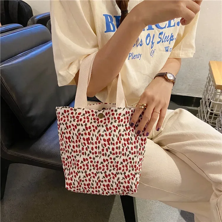 petit sac fourre-tout en velours côtelé de style coréen pour femmes et filles, mini sacs à main, sacs à lunch, shopping, grill, poudres à main, mignon