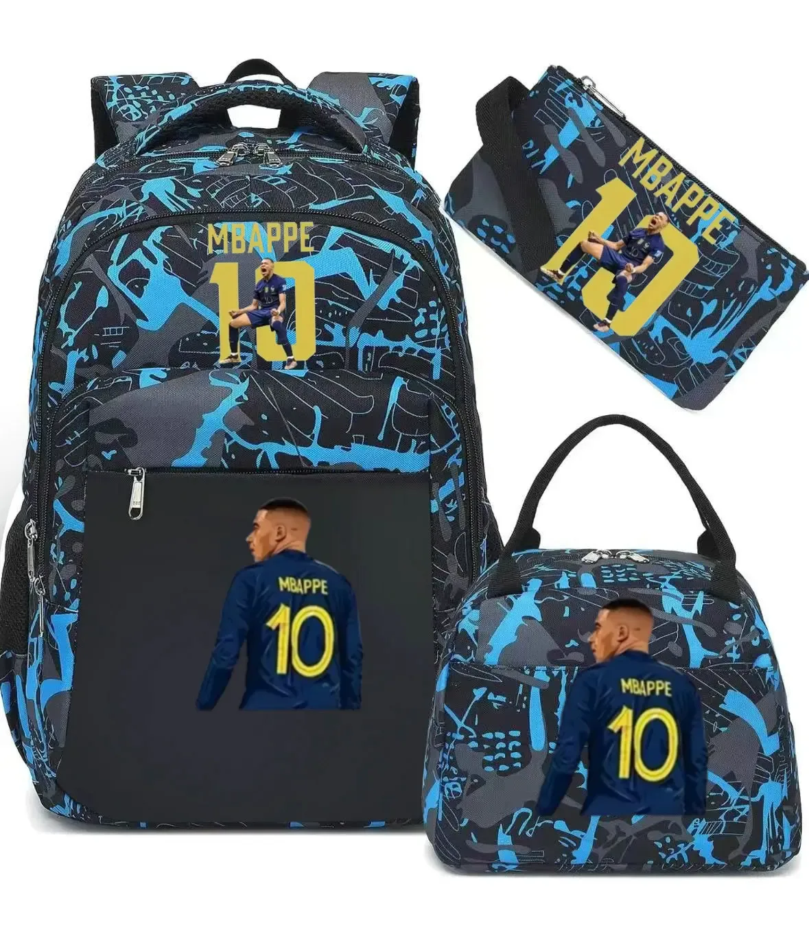 sac à dos m-mbappe camouflage 3 pièces, sacs d'école pour ordinateur portable, pour garçons et filles, sacs de voyage décontractés pour femmes et hommes, mochila