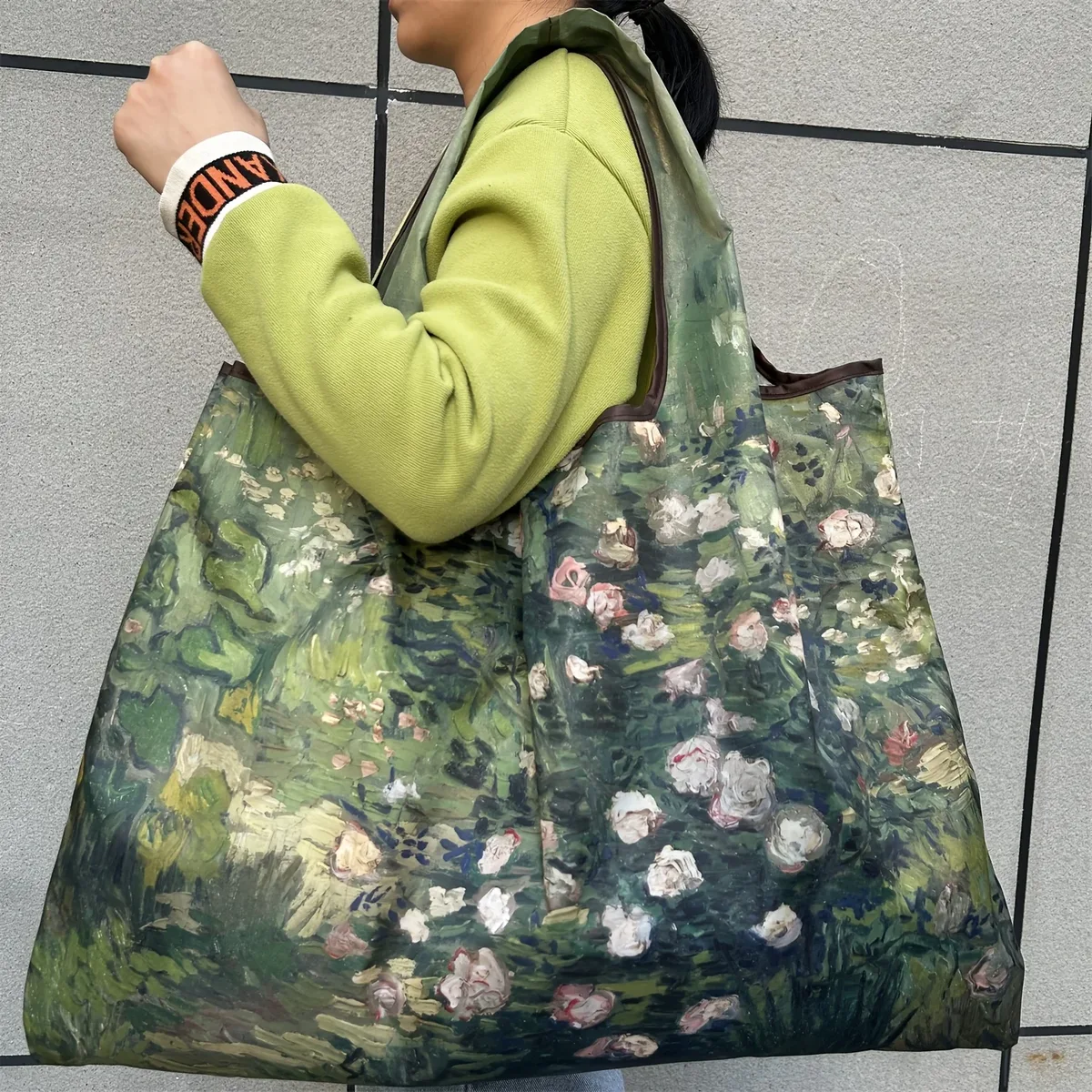 sac fourre-tout pliable de grande capacité, style peinture vintage, sac de courses durable en nylon résistant aux déchirures, lavable en machine