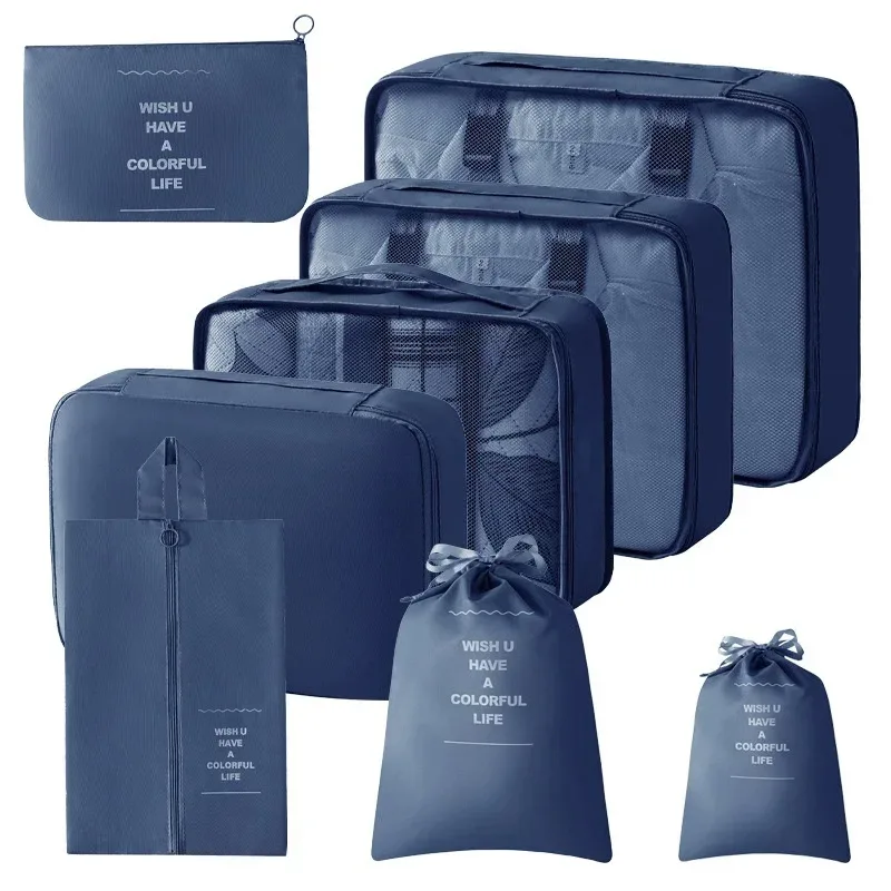 organisateur voyage polyester beige clair cube rangement pliable sac accessoires vêtements chaussures tranches bandes noires fonctionnel