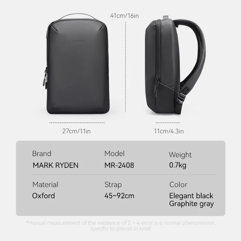 sac à dos pour ordinateur portable ultra-léger mark ryden, tissu oxford hydrofuge avec poche arrière antivol