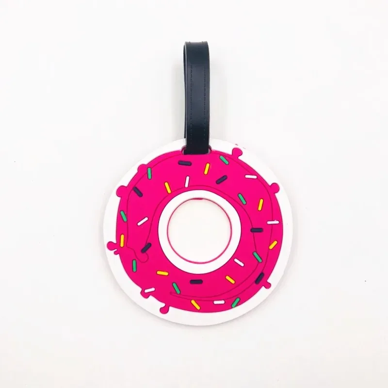 étiquette bagage plastique pvc silicone motifs dessin animé fruits animaux gâteaux licorne visages souriant coeurs avions rose blanc bleu vert jaune violet voyage
